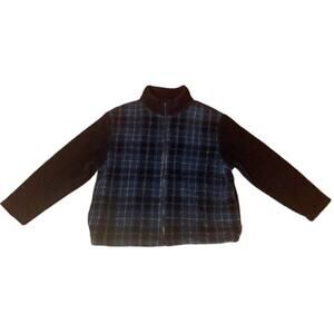 Vintage Lavon‎ Sherpa Jacket Teddy Full Zip Blue Plaid Size XL